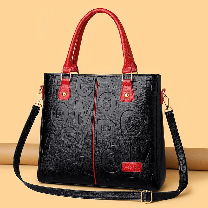 Large Capacity PU Leather Tote Bag – Women's Letter Embossed Shoulder Bag