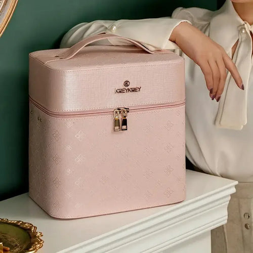 Large Makeup Bag with Mirror – Women's Luxury Cosmetic Organizer Case