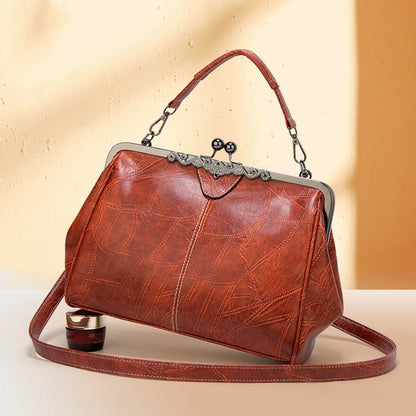 Luxury Leather Kiss-Lock Crossbody Handbag for Women