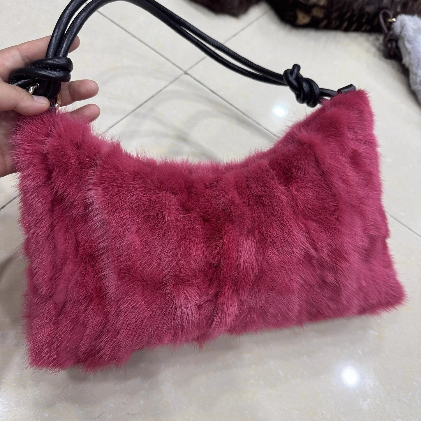 Mew Real Mink Fur Natural Cloud Winter Thick Bag Single Shoulder Women Fluffy Evening Ladies - Thick