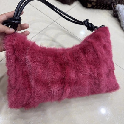 Mew Real Mink Fur Natural Cloud Winter Thick Bag Single Shoulder Women Fluffy Evening Ladies - Thick