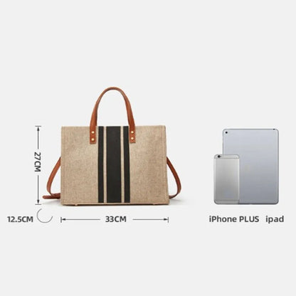 Large Capacity Women's Tote Bag – Striped Canvas Shoulder Handbag