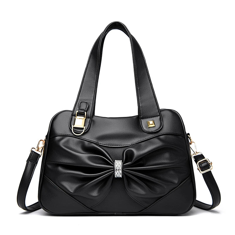 Bow Decor Large Capacity Vegan Leather Handbag