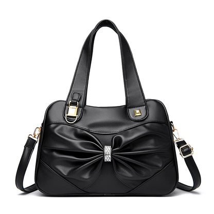 Bow Decor Large Capacity Vegan Leather Handbag
