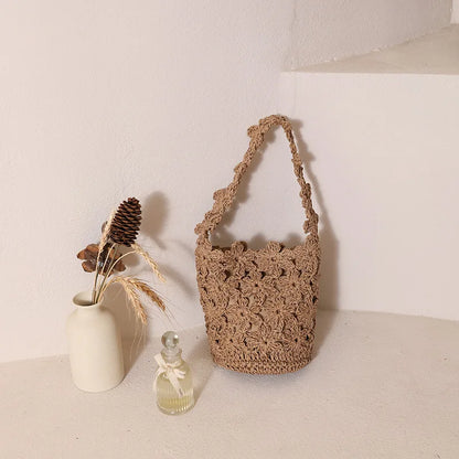 Floral Woven Bucket Bag – Women's Boho Shoulder Bag