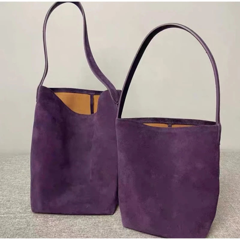 Faux Suede Bucket Bag – Large Vintage Soft Shoulder Tote for Women