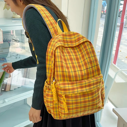 Plaid Nylon Backpack – Large Capacity Student Daypack