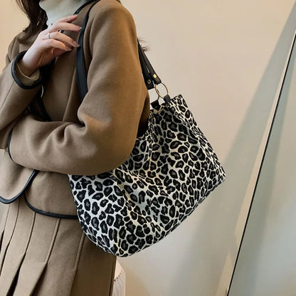 Tote Bags Shopping Travel Canvas Women Popular Handbags Large Capacity Leopard Shoulder