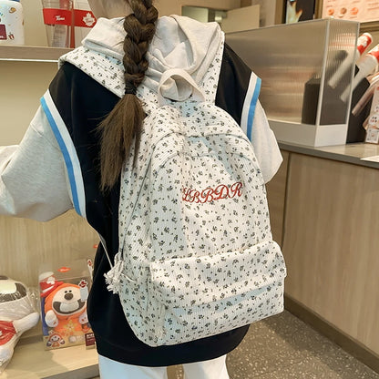 Floral Corduroy Backpack for Women – Cute Embroidery School Bag