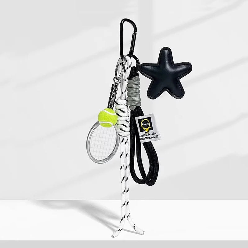 Sports Keychain Bag Charm with Leather Star Pendant & Rope