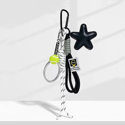 Sports Keychain Bag Charm with Leather Star Pendant & Rope