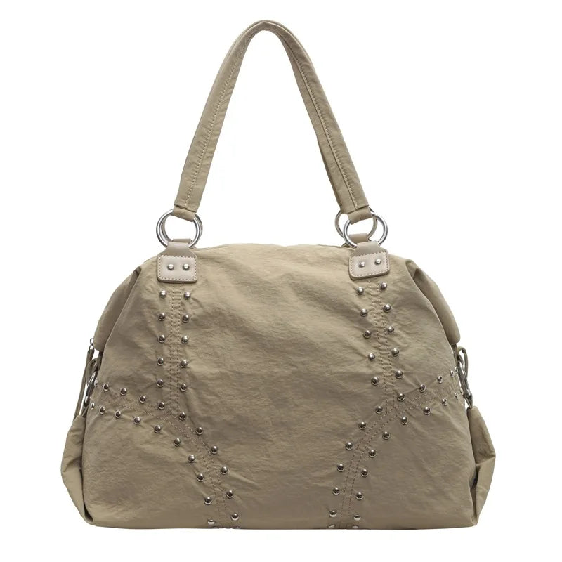 Women's Nylon Rivet Tote Bag – Large Shoulder Commuter Handbag