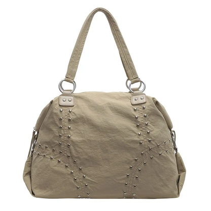Women's Nylon Rivet Tote Bag – Large Shoulder Commuter Handbag