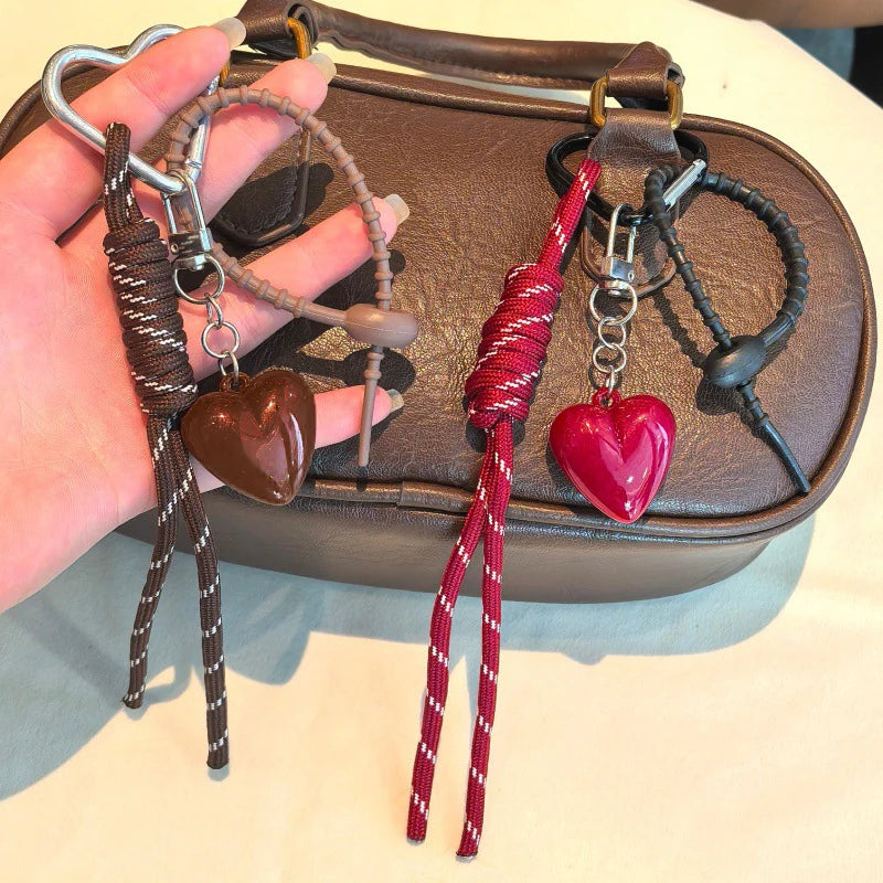 Heart Charm Keychain with Braided Rope – Bag Pendant & Phone Lanyard