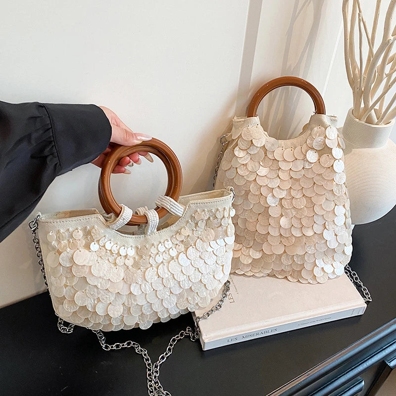 Sequin Shell Crossbody Bag – Beaded Mermaid Evening Handbag