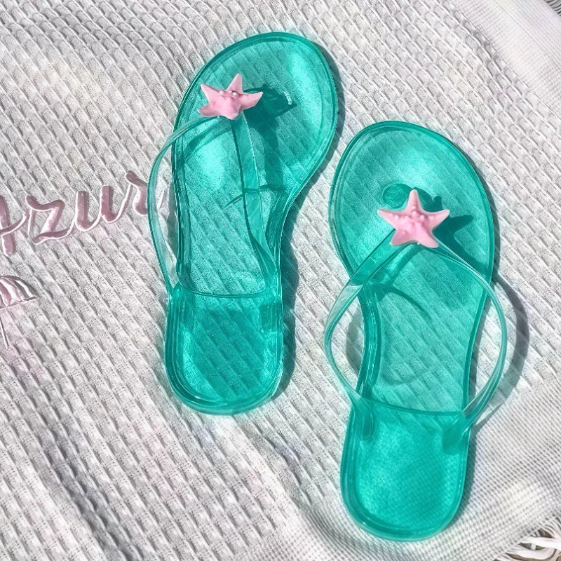 Transparent Crystal Women's Sandals – Korean Sweet Style Beach Flip-Flops