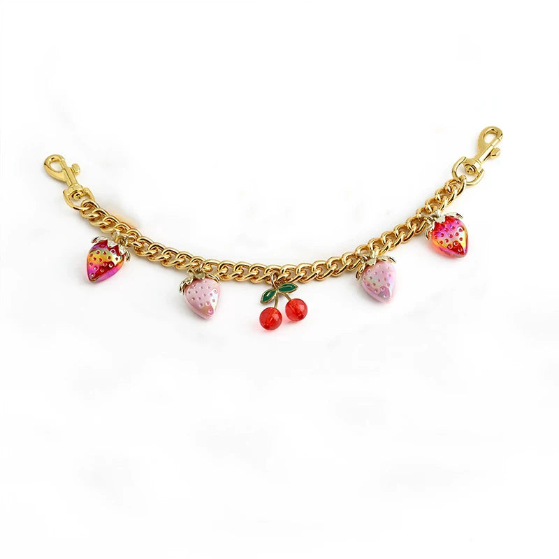 Crystal Cherry Bag Charm Chain with Dual Gold Clips