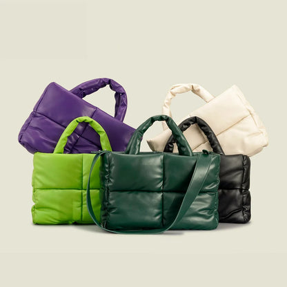 Leather Padded Tote Bag Women Designer Quilted Handbags Luxury Soft Pu Shoulder Bags Down Cotton