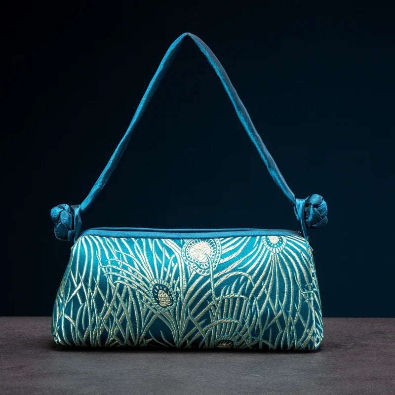 Silk Embroidered Shoulder Bag – Floral Satin Handbag