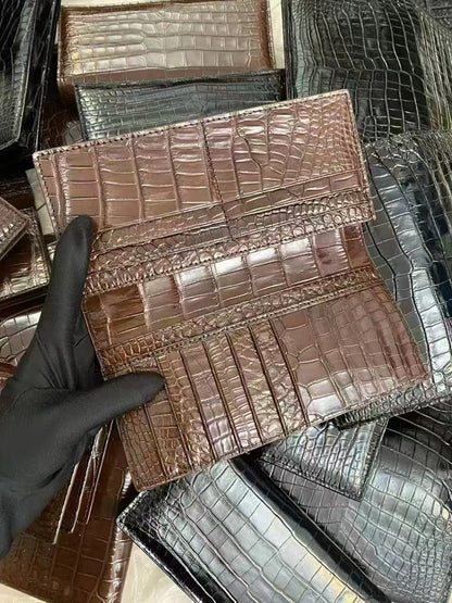 Crocodile Leather Long Wallet for Men – Luxury Multi-Card Bifold