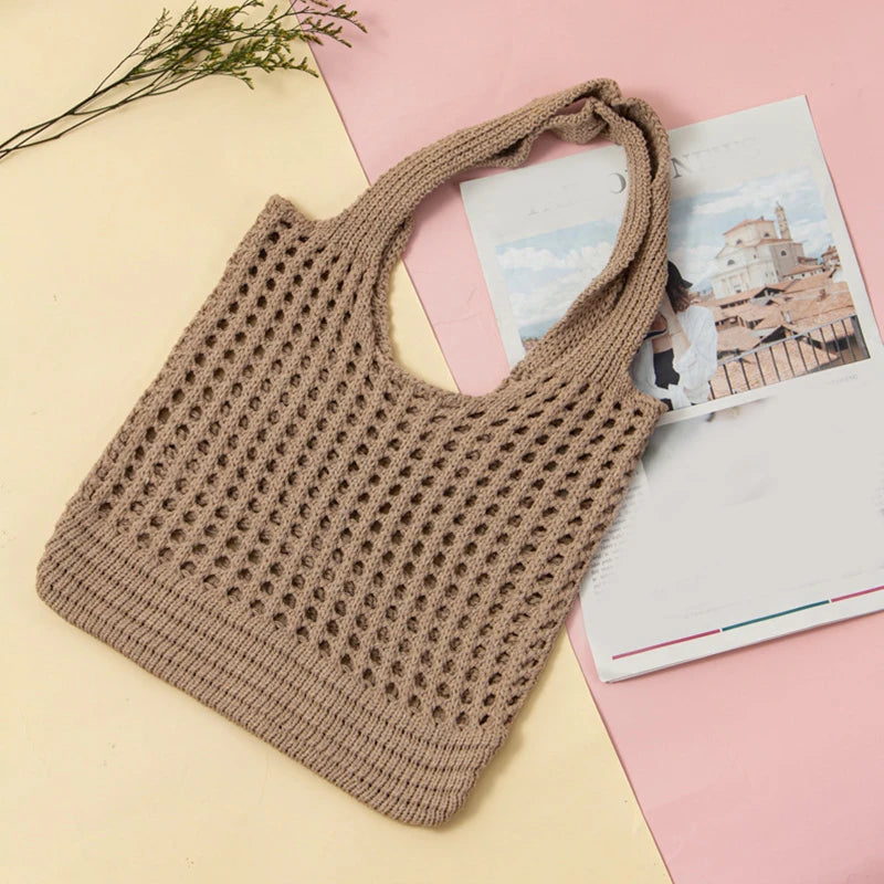 Crochet Tote Bag for Women – Large Hollow Knit Shoulder Bag