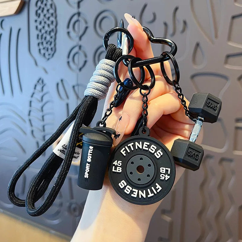 Fitness Barbell Keychain – Mini Dumbbell Plate Gym Key Ring