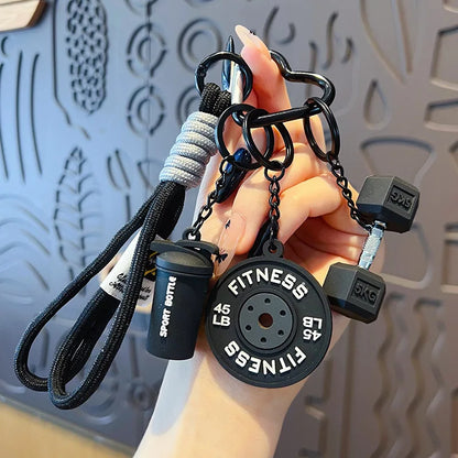 Fitness Barbell Keychain – Mini Dumbbell Plate Gym Key Ring