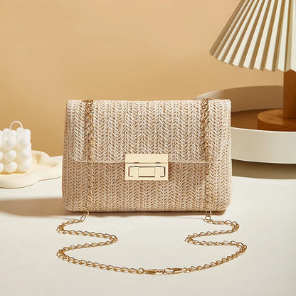 Straw Woven Crossbody Bag for Women – Handmade Beach Shoulder Clutch