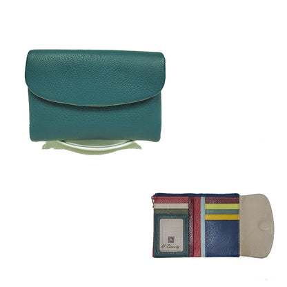 Genuine Leather Women's Short Wallet with Rainbow Interior