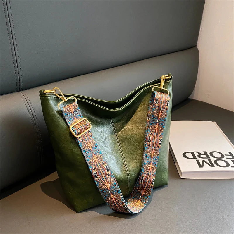 Large Capacity Bucket Bag – Women's Soft PU Leather Shoulder Tote