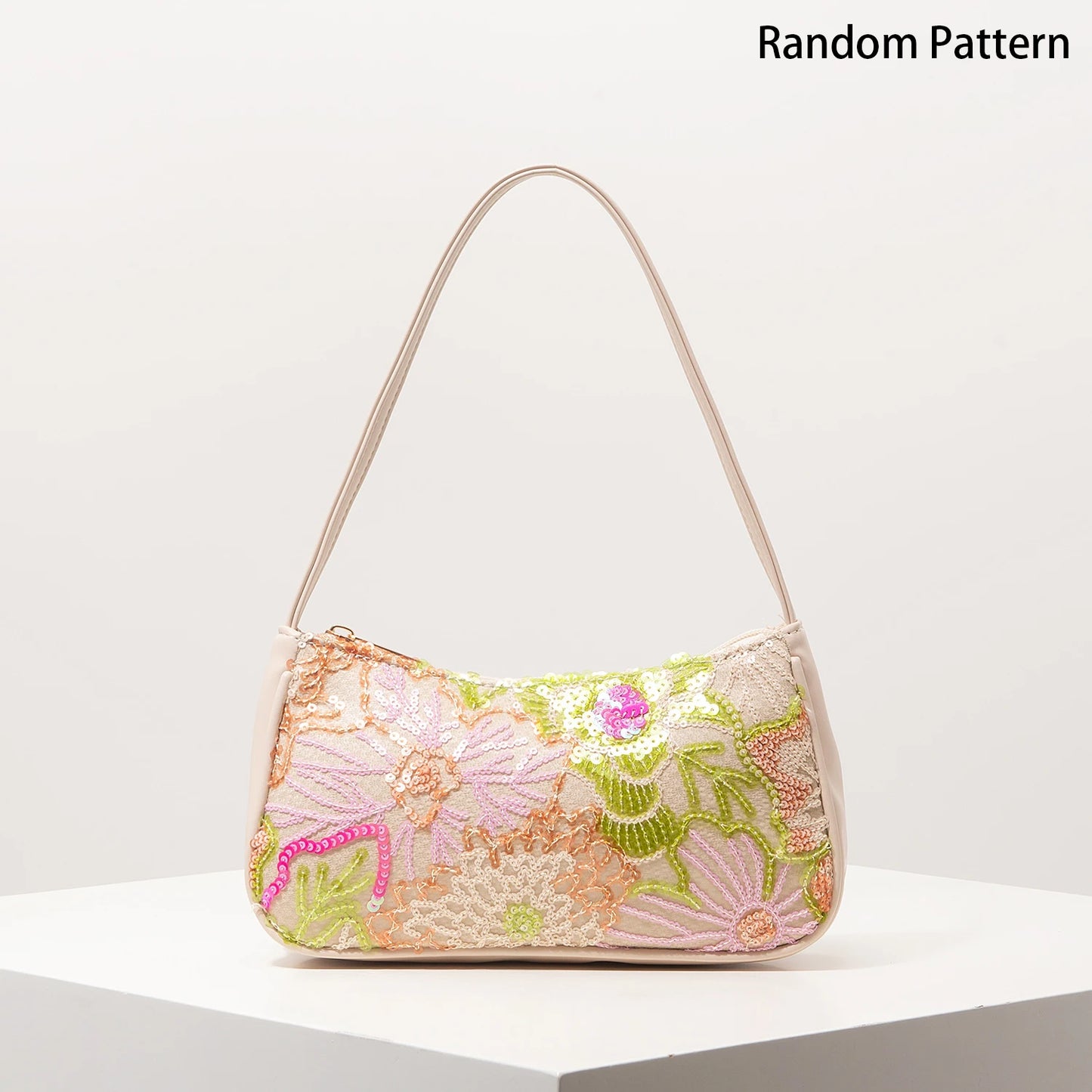 Floral Sequin Embroidery Shoulder Bag