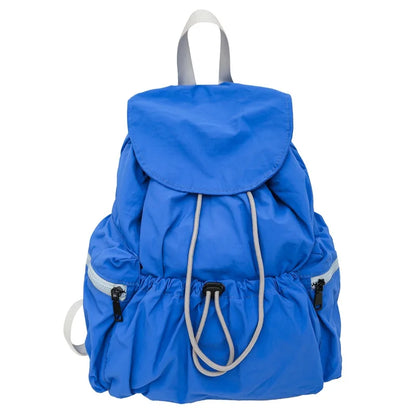 Pleated Drawstring Nylon Backpack – Large Capacity School Bag for Women