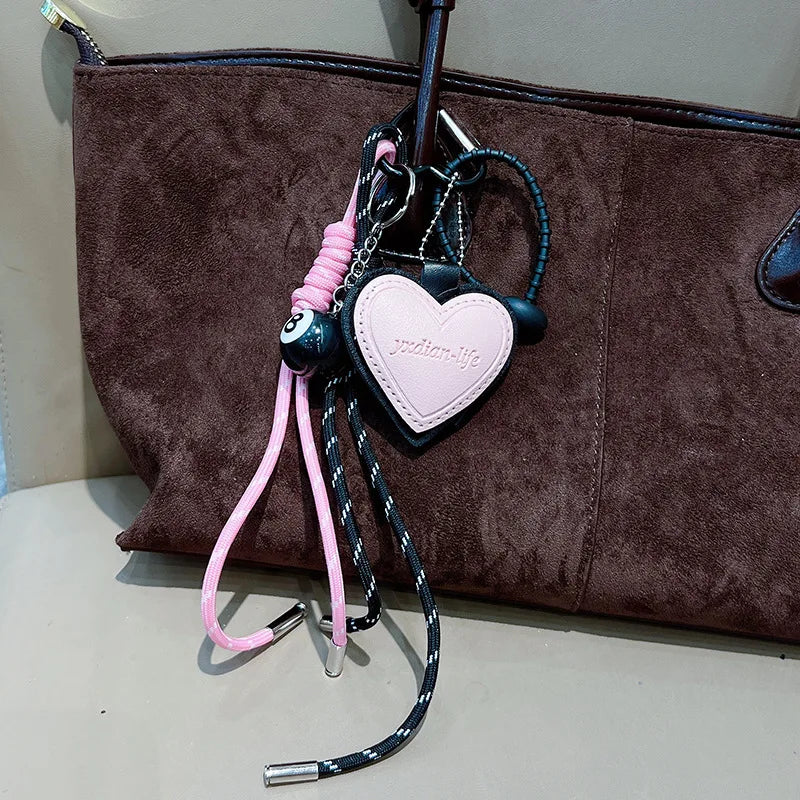 Heart Shaped Leather Keychain Bag Charm with Tassel
