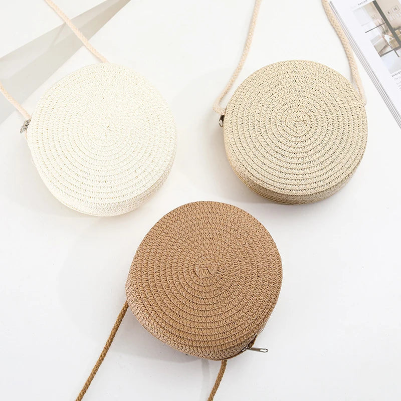 Round Straw Crossbody Bag – Handmade Woven Women's Purse