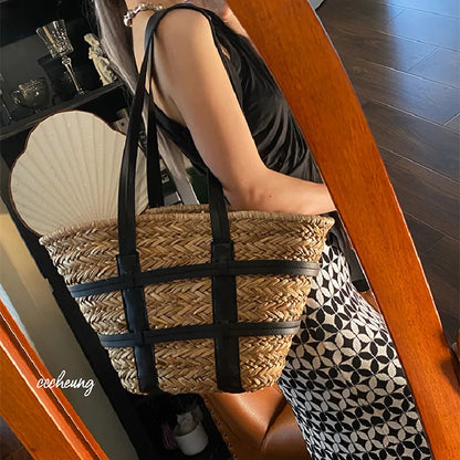 2022 Beach Basket Summer Bag Straw Bags Big Rattan Shoulder Large Capacity Woven Hand-Made Handbags