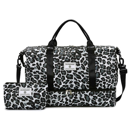 Leopard Print Travel Duffle Bag Set with Cosmetic Pouch