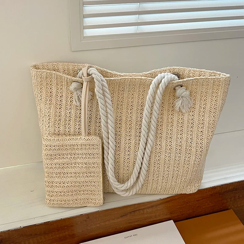 Straw Tote Bag – Large Capacity Women's Summer Beach Purse