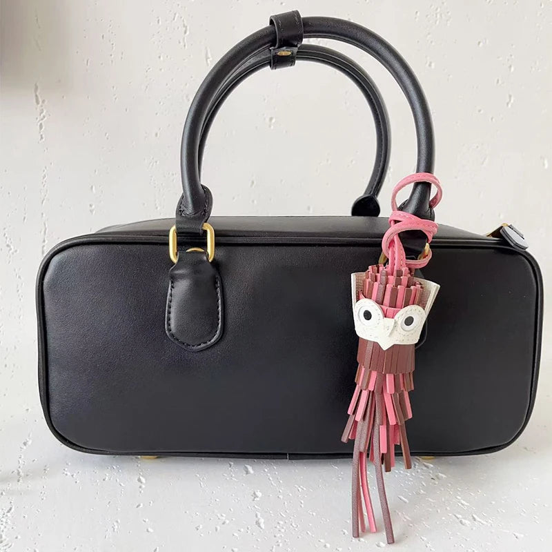 Leather Owl Keychain – Handcrafted Bag Charm Pendant