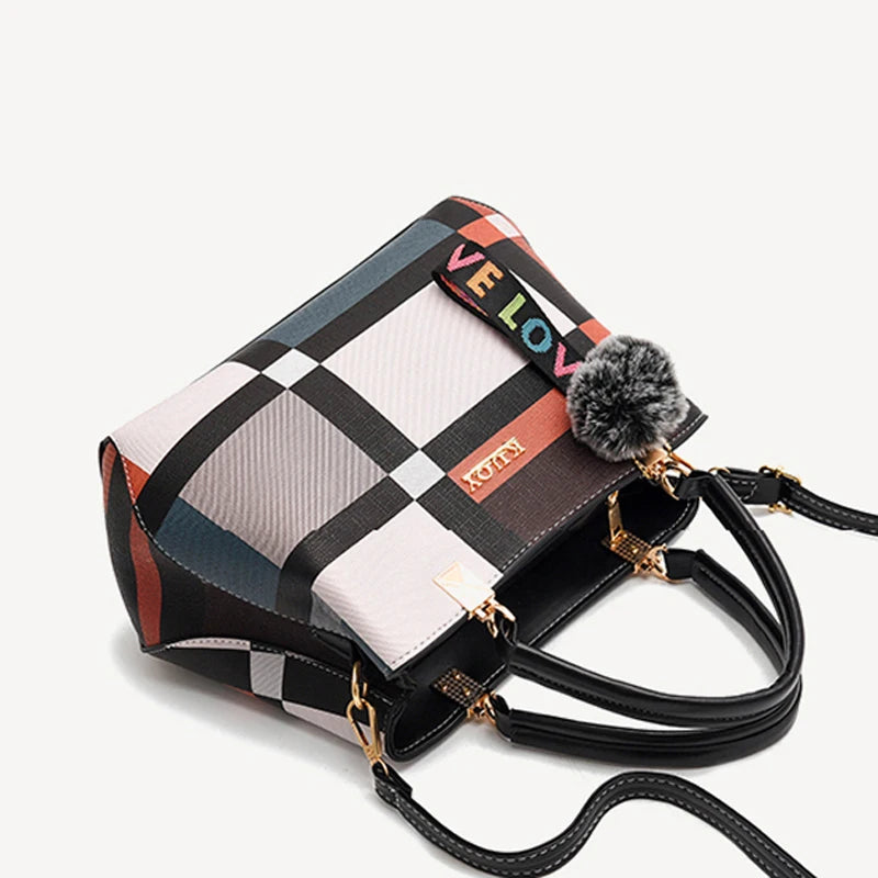 Luxury Vintage Plaid PU Leather Handbag for Women – Crossbody Shoulder Bag