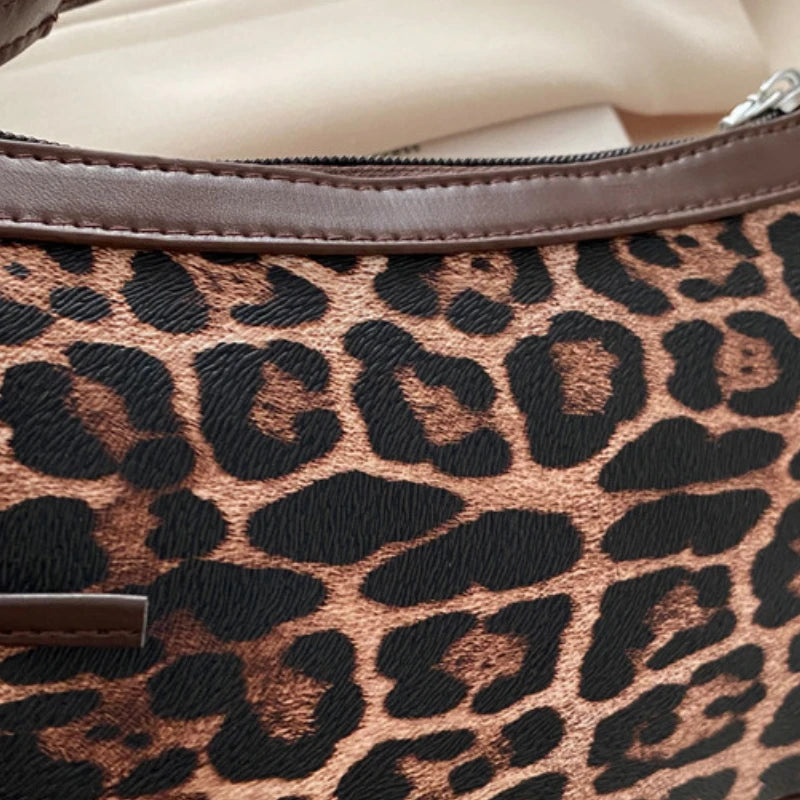 Leopard Print Bow Shoulder Bag – Retro Underarm Handbag for Women