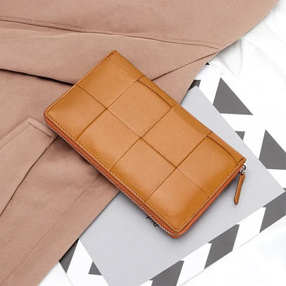 Genuine Leather Women's Long Wallet – Woven Clutch Purse