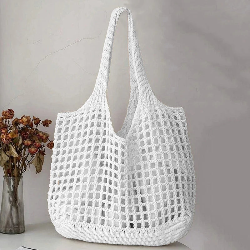 Crochet Tote Bag for Women – Large Hollow Knit Beach Shoulder Bag