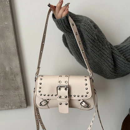 Women's Punk Rivet Shoulder Bag – Edgy Armpit Purse with Buckle