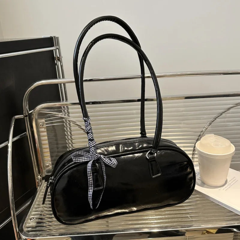 Boston Pillow Shoulder Bag for Women with Ribbon Charm