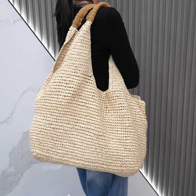 Straw Tote Bag – Handmade Woven Beach Bag for Women