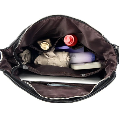 Large Leather Hobo Handbag with Quilted Detail & Shoulder Strap