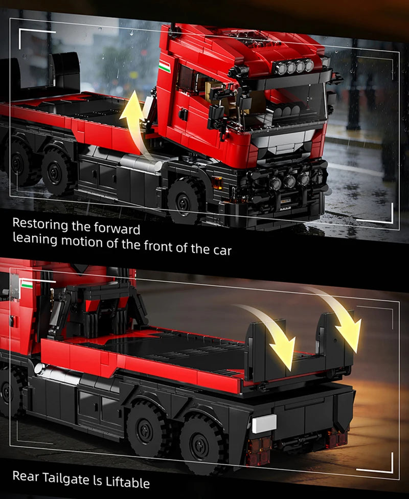 MOC Truck & Trailer Building Blocks Set – 1260+ Pcs with Sports Car