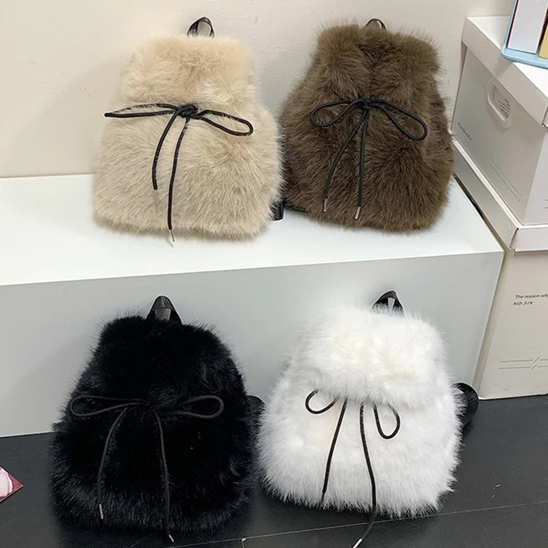 Fluffy Plush Women's Backpack – Soft Furry Mini Shoulder Bag