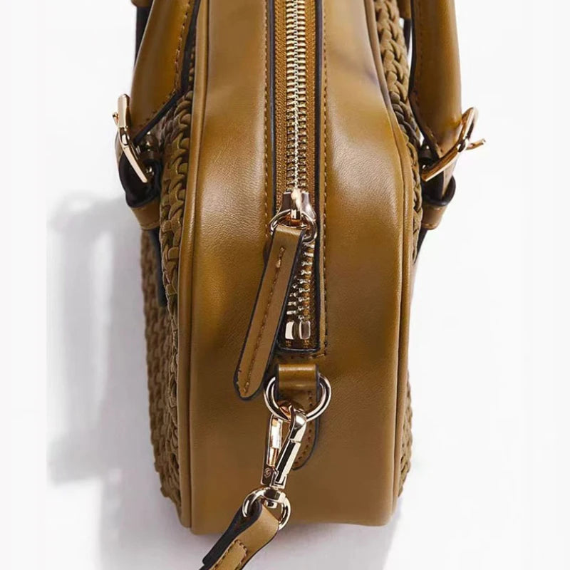 Woven Hollow Boston Bag – Vintage Luxury Women's Bowling Handbag
