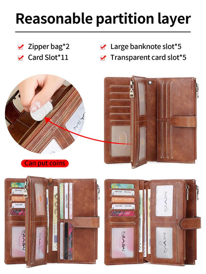Women's RFID Blocking Trifold Long Wallet – Multifunction Card Holder